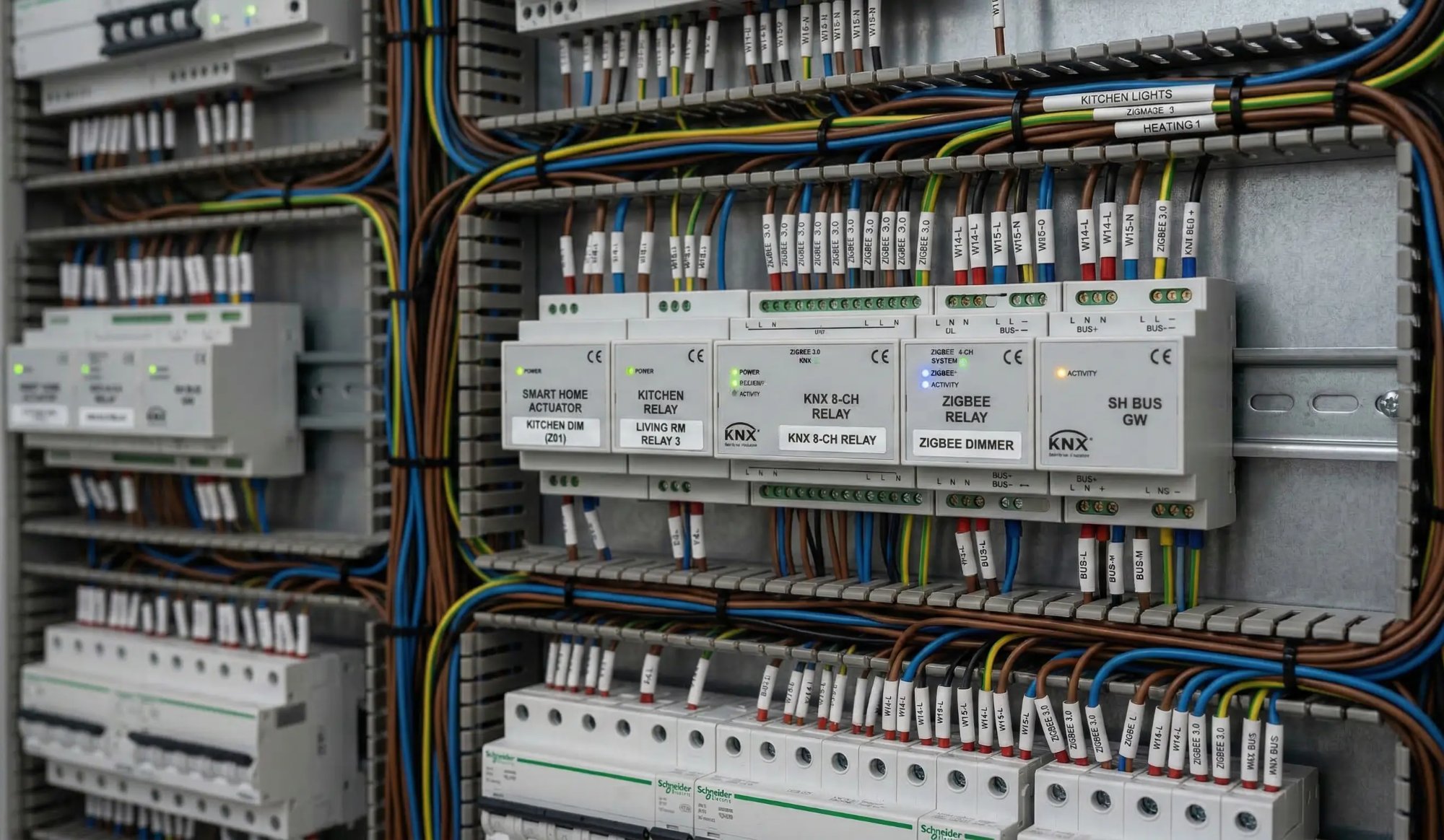 Quadro elétrico inteligente com módulos Zigbee e KNX